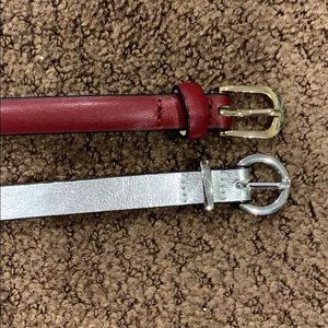 Red Leather and Metallic Silver Thin Belt Set